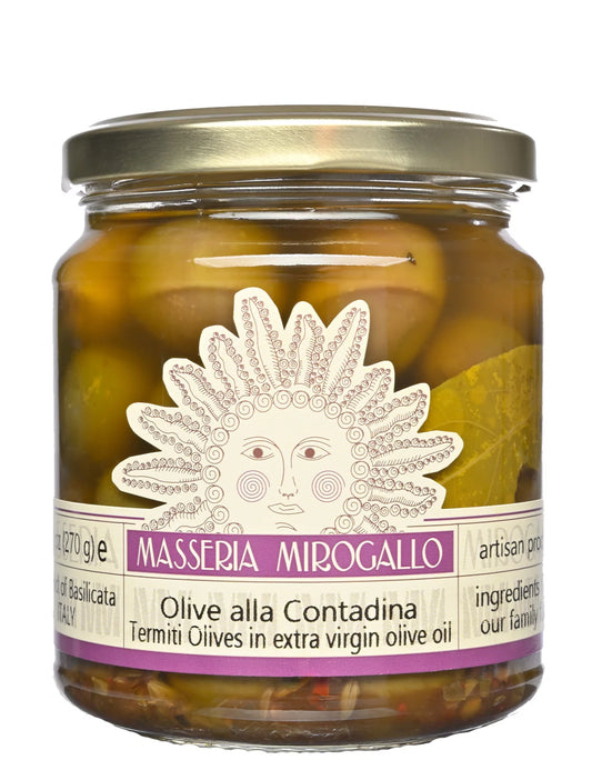 Termiti Olives in Extra Virgin Olive Oil Produced by: Masseria Mirogallo in Basilicata, Italy - Nicola's Marketplace